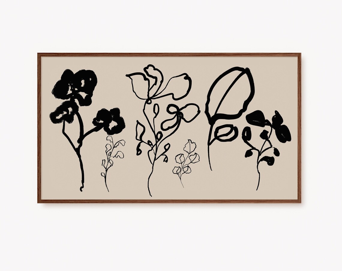 Abstract Wildflowers Line Art, Boho Floral Art Print
