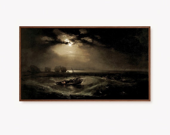 Frame Tv Art Winter Coastal Artwork Dark Academia Vintage Seascape Painting Ocean Art For Frame Tv