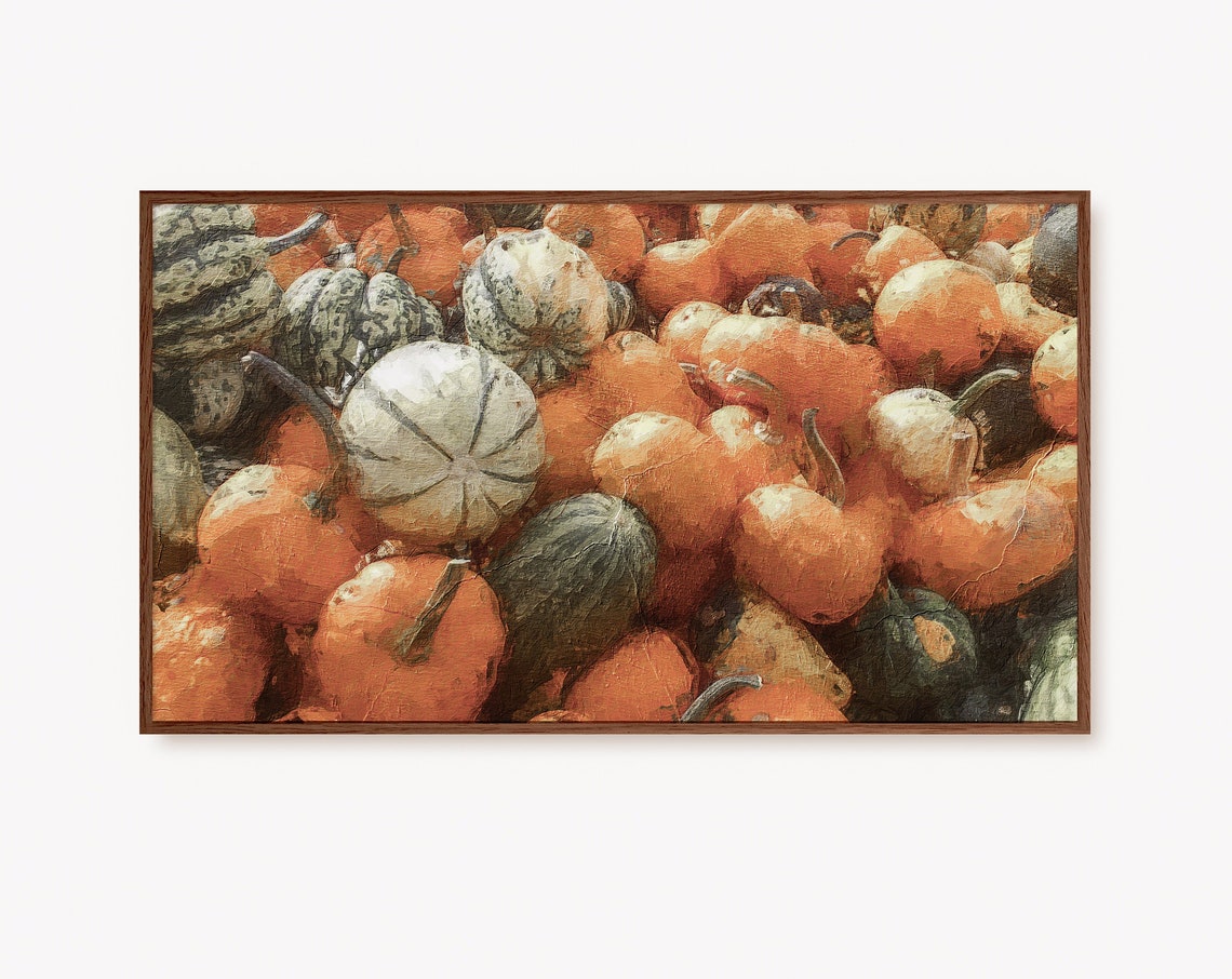 Rustic Vintage Pumpkin Harvest Pile Fall Frame TV Art Poster
