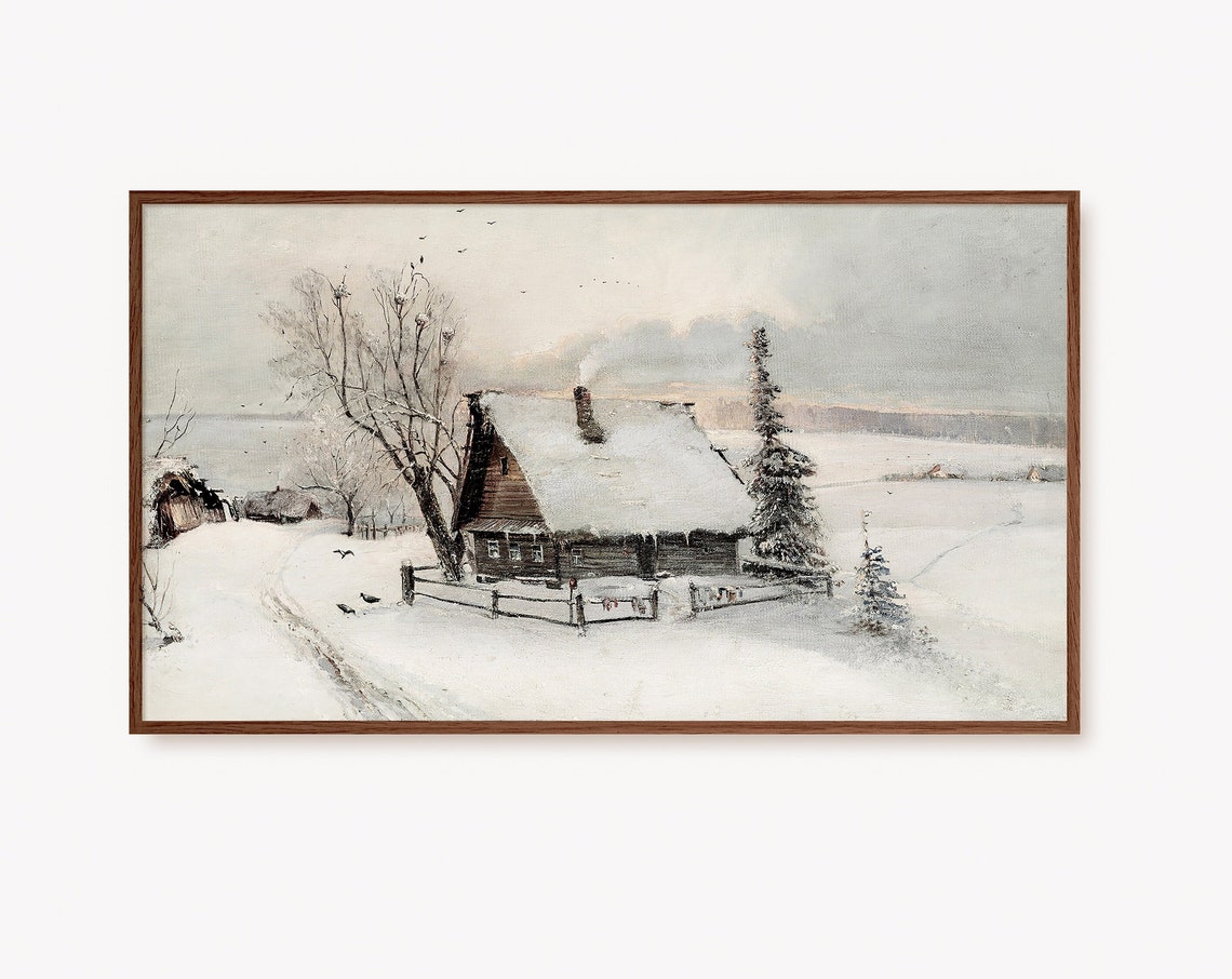 Snowy Winter Cottage Rustic Landscape White Christmas Poster