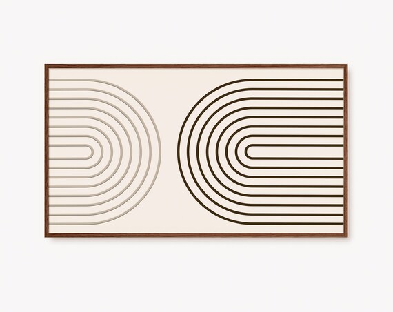 Frame Tv Art Retro Mid Century Modern Shapes Neutral Abstract Wall Art Beige Geometric Minimal