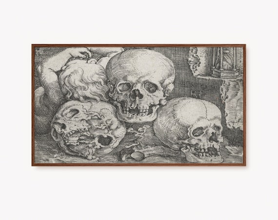 Vintage Skeleton Art for Halloween Wall Art Print