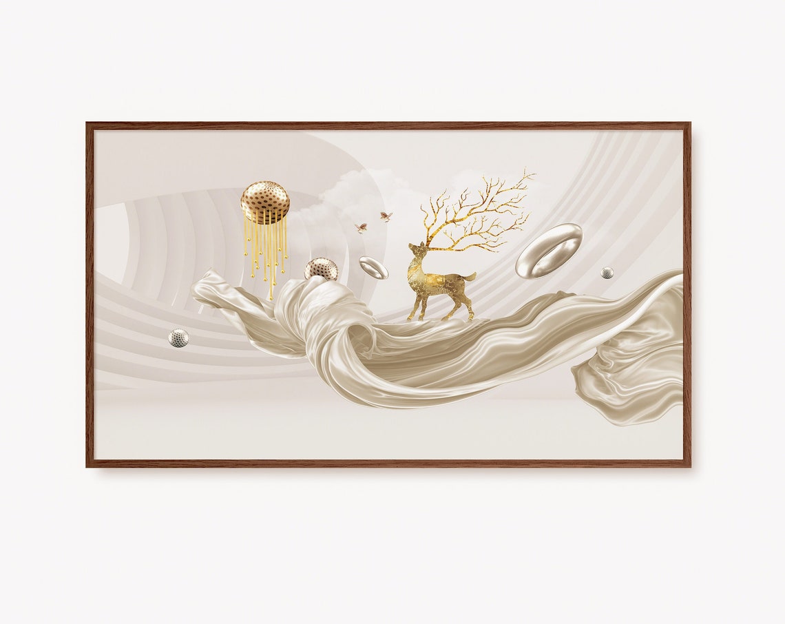 Golden Deer with Flowing Silk Fabric Minimalist Modern Chic Art Poster