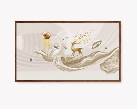 Golden Deer with Flowing Silk Fabric Minimalist Modern Chic Art Poster