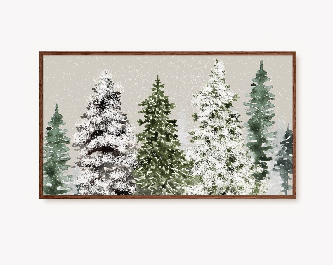 Christmas Pine Tree Art Print, Snowy Fir Trees