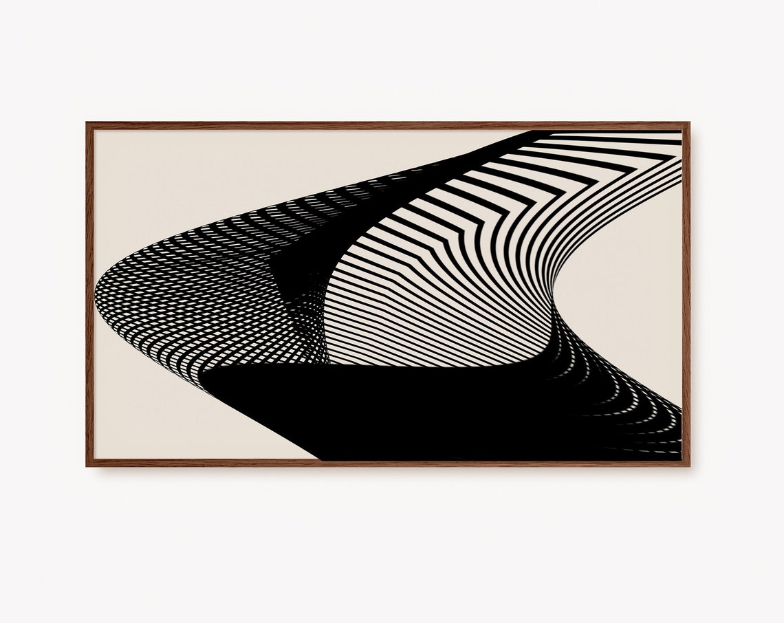 Modern Geometric Black Optical Wave Line Abstract Art Poster