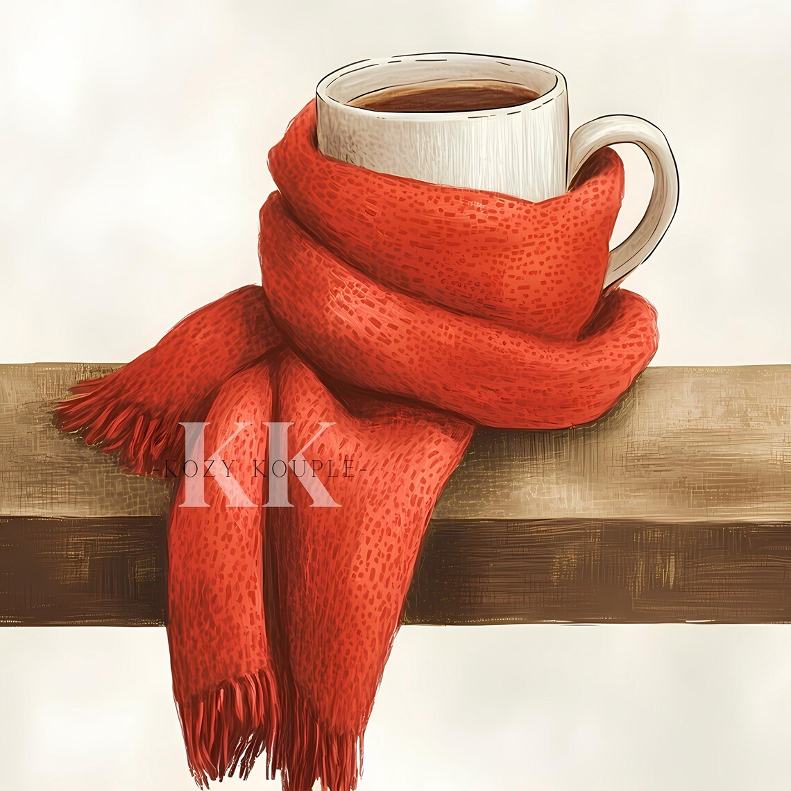 Steaming Hot Coffee Mug Wrapped in Red Scarf Cozy Winter Wall Art - Image 4