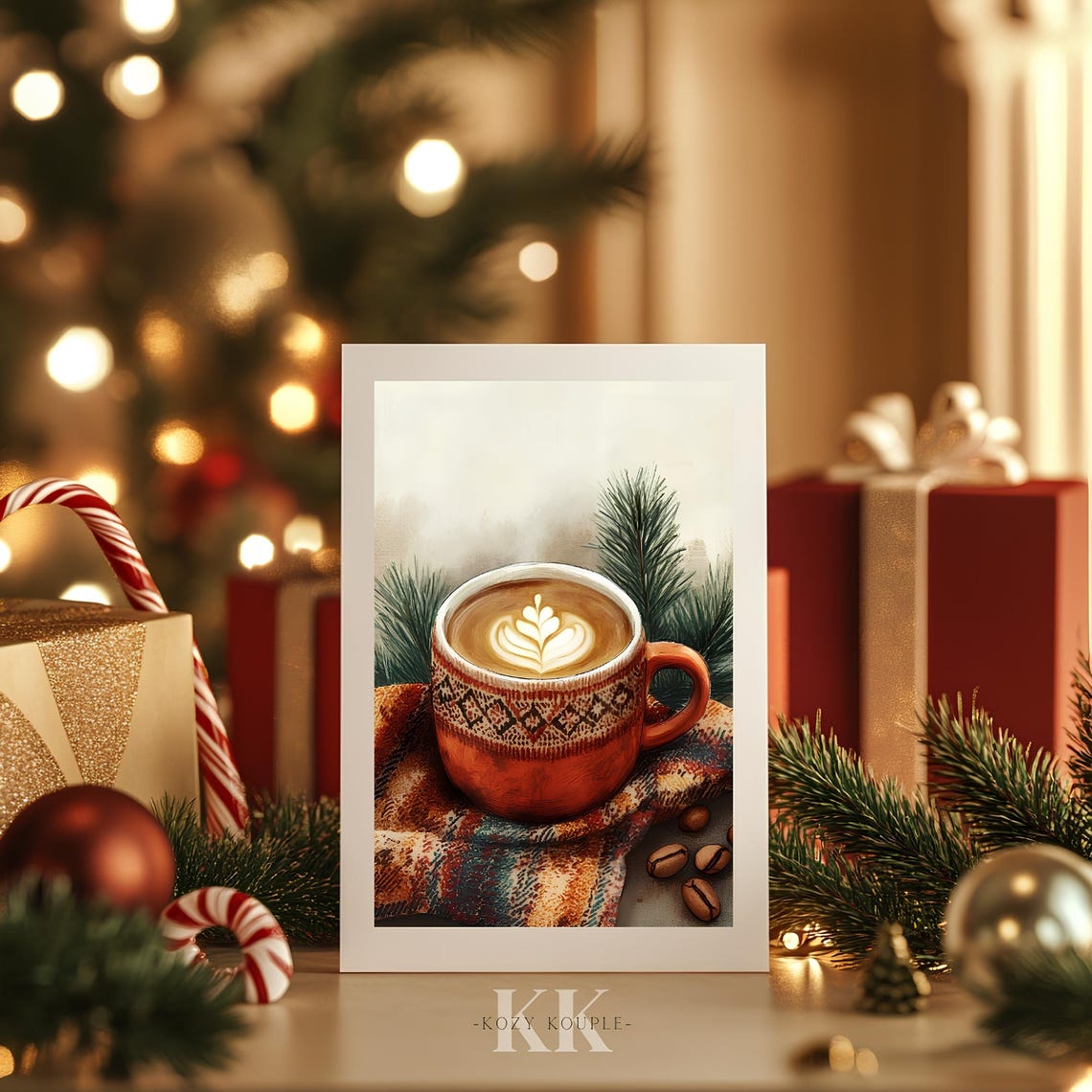 Cozy Nordic Latte Mug With Pine Sprigs Holiday Coffee Poster - Image 4
