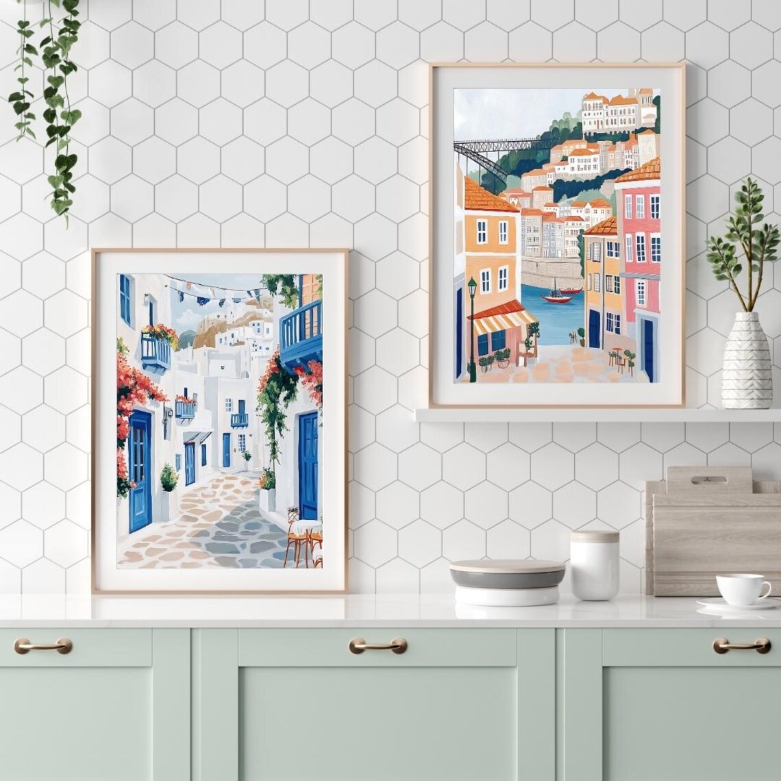 Mykonos Greek Island Whitewashed Alley Bougainvillea Travel Poster - Image 2