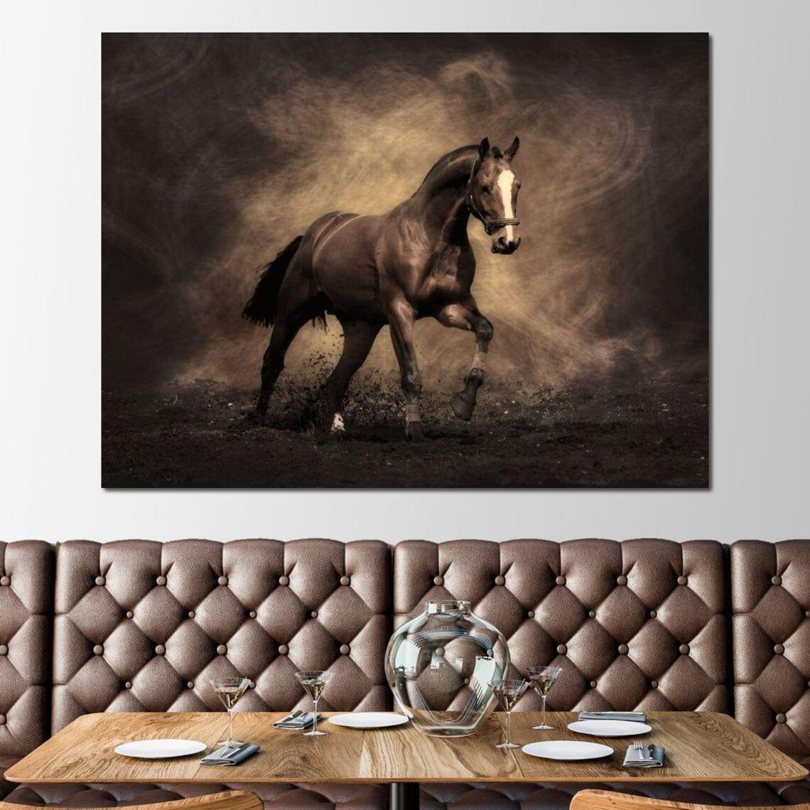 Brown Horse Galloping Sepia Dust Dramatic Equine Photography Poster - Image 3