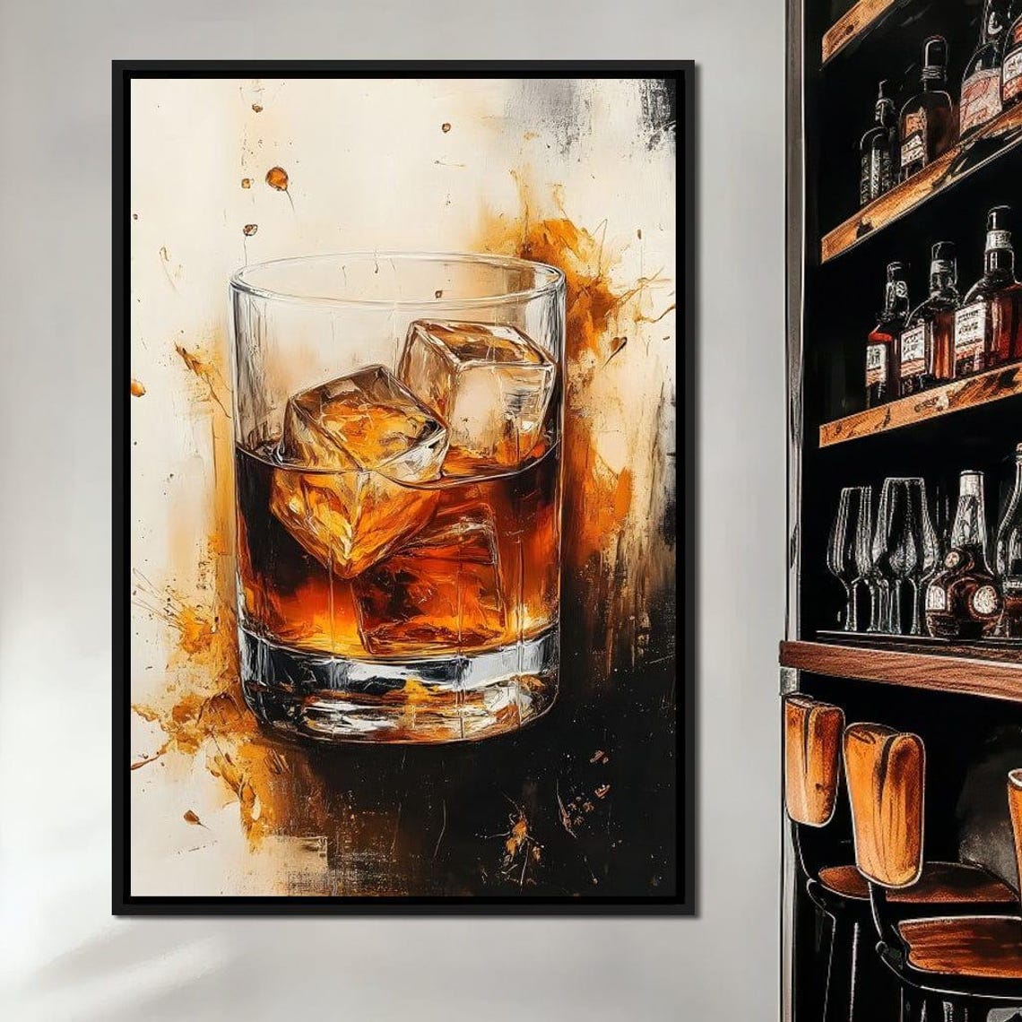 Whiskey on the Rocks Glass With Warm Amber Paint Splashes Poster - Image 3