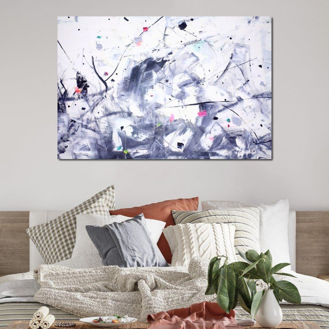 White Gray Minimalist Abstract with Pink Accents Modern Wall Art Print - Image 3