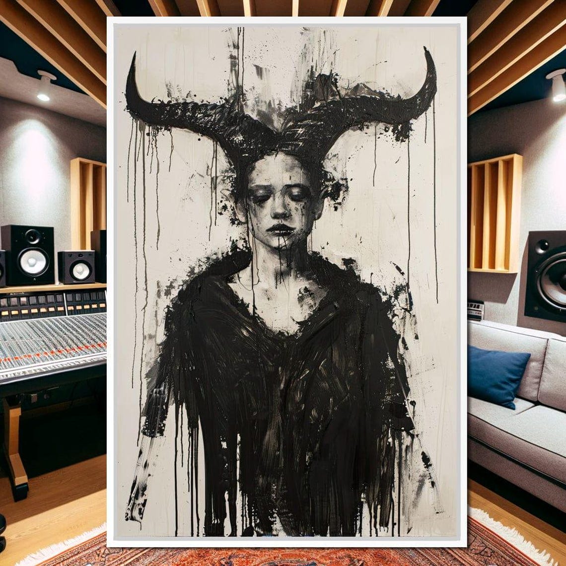 Dark Elegance Unleashed Gothic Wall Art Horned Figure Mysterious Home Decor Dark Fantasy Horror By Nichecanvas - Image 2