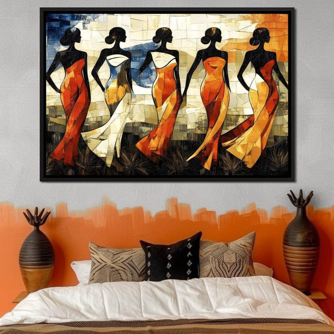 Five Dancing Women Mosaic Style Silhouette Figures Wall Poster - Image 4