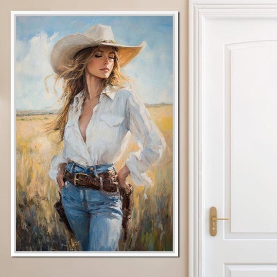 Cowgirls Sunlit Respite Western Style Wall Art Rustic Beauty Home Decor Female Cowboy Warm Tones By Nichecanvas
