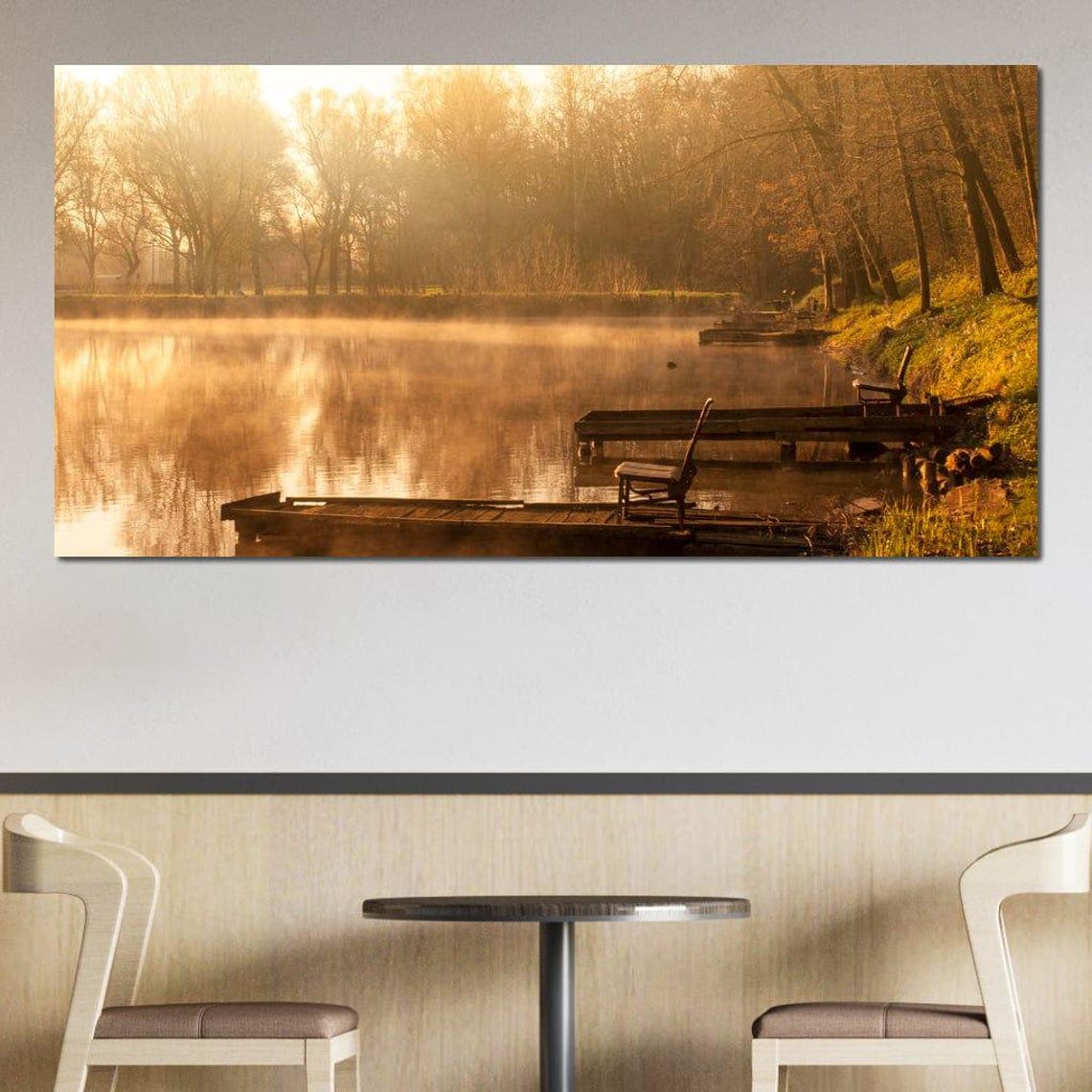 Misty Lake Sunrise Golden Morning Dock Autumn Trees Landscape Poster - Image 4