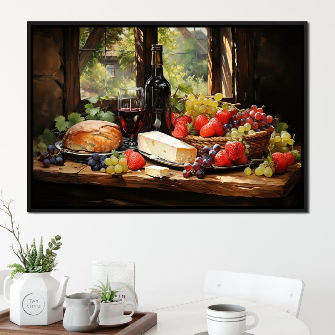 Rustic Wine Cheese Bread Still Life Harvest Fruit Feast Kitchen Wall Art - Image 4