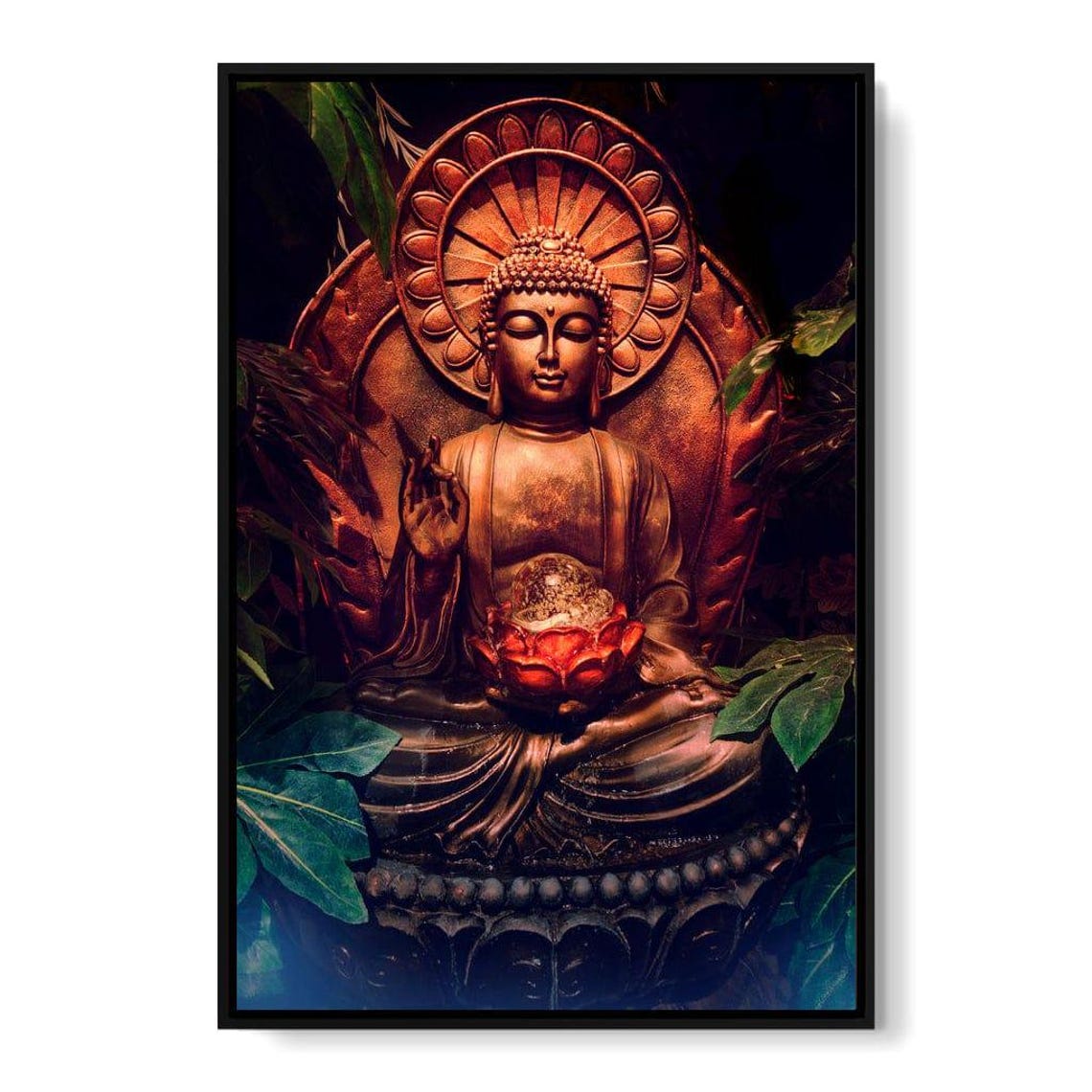 Bronze Buddha Statue Lotus Meditation Zen Spiritual Wall Art Poster