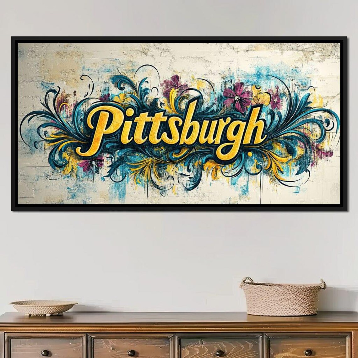 Pittsburgh Gold Script Graffiti Floral Flourish Typography Art Poster - Image 4