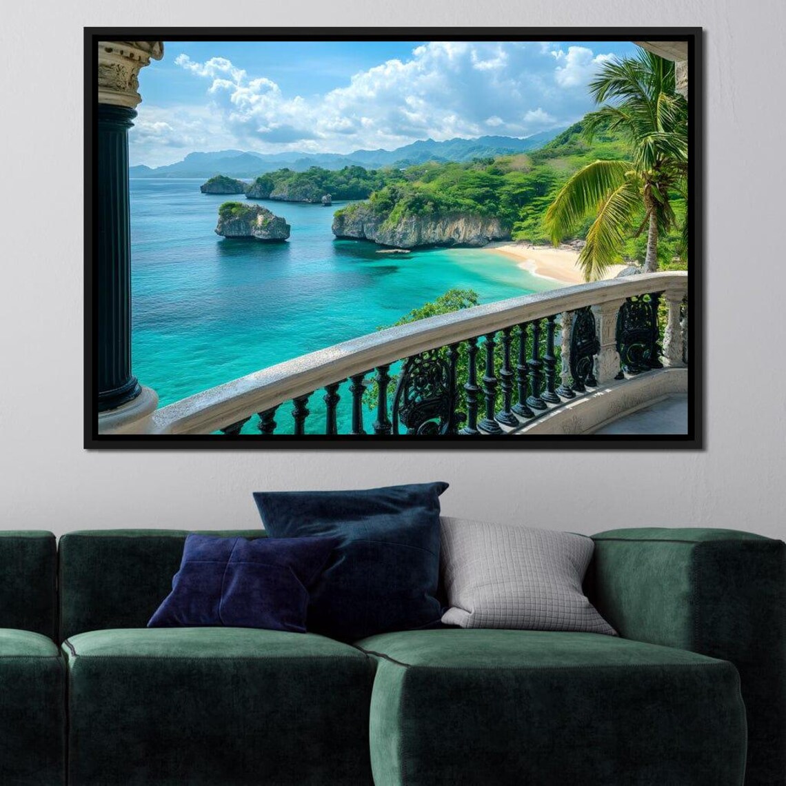 Tropical Island Ocean View From Stone Balcony Seascape Poster - Image 4