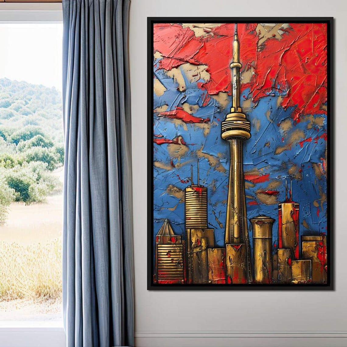 Toronto CN Tower Skyline Red Blue Gold Abstract Cityscape Wall Art