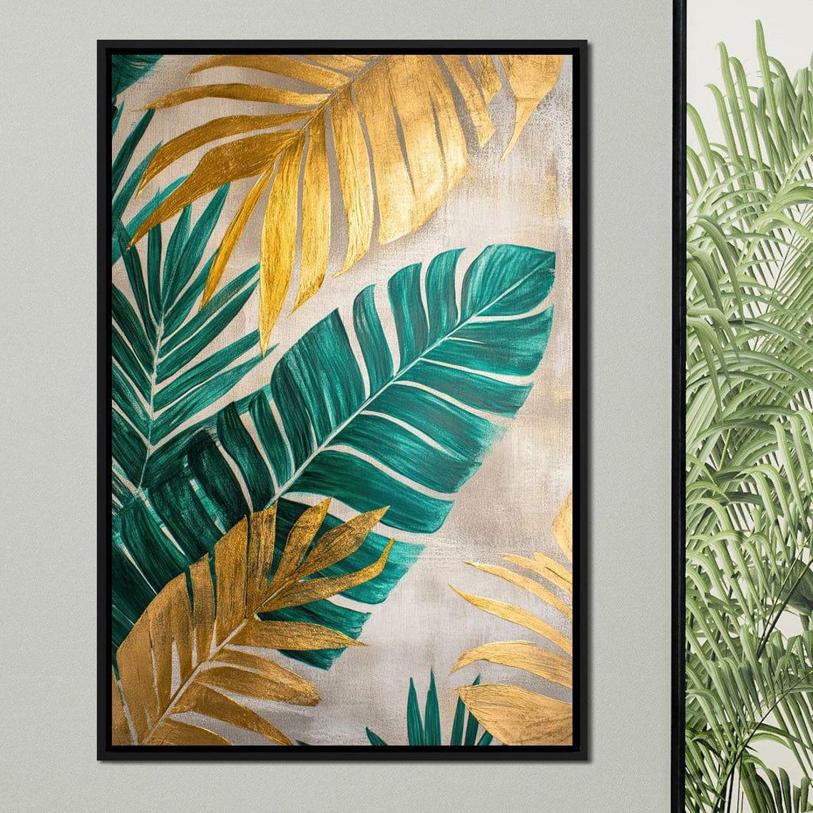 Golden Palm Leaves Teal Fronds Grey Luxe Tropical Botanical Print - Image 4