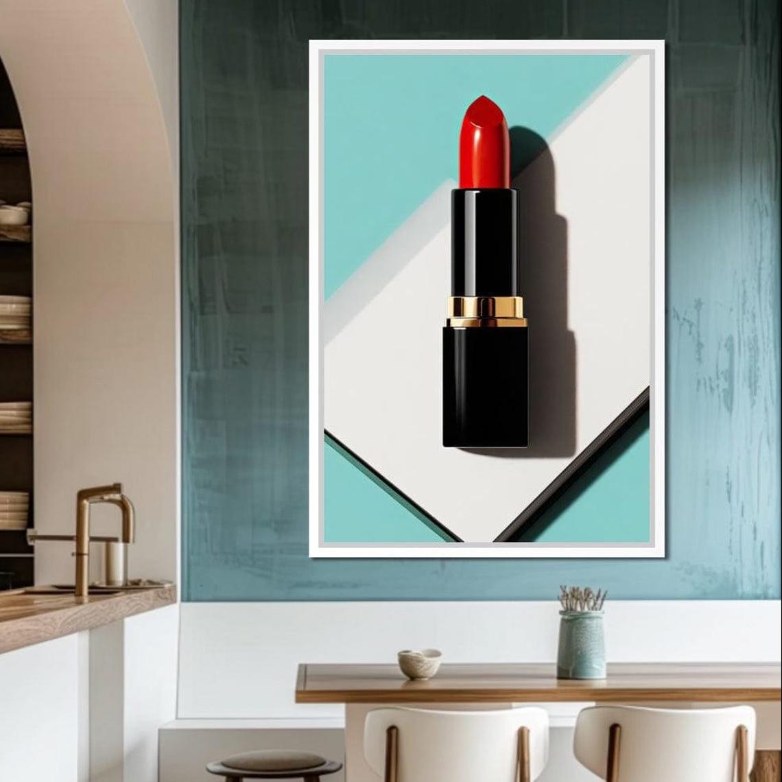 Red Lipstick Turquoise Pop Art Glamorous Beauty Makeup Wall Art Poster - Image 4