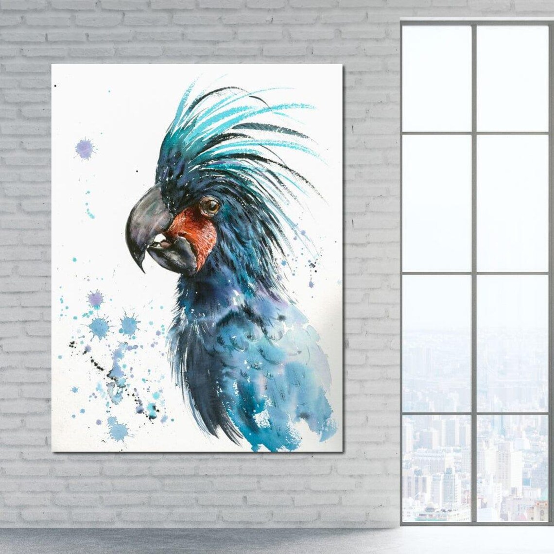 Palm Cockatoo Teal Blue Tropical Bird Watercolor Portrait Wall Art - Image 4