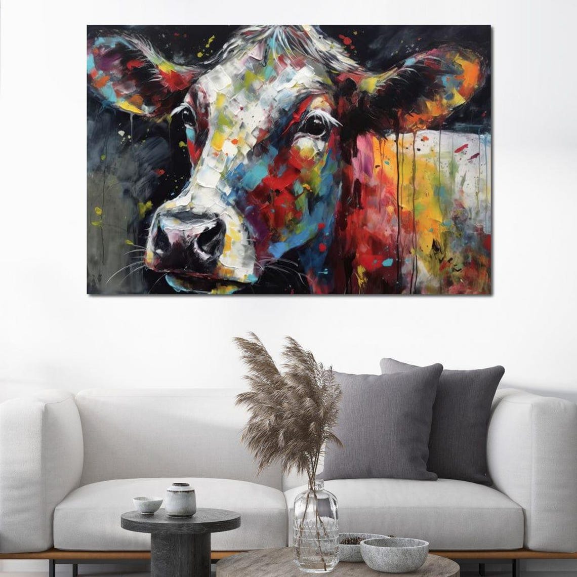 Colorful Abstract Cow Face Close Up Vivid Multicolor Splash Art Poster - Image 3
