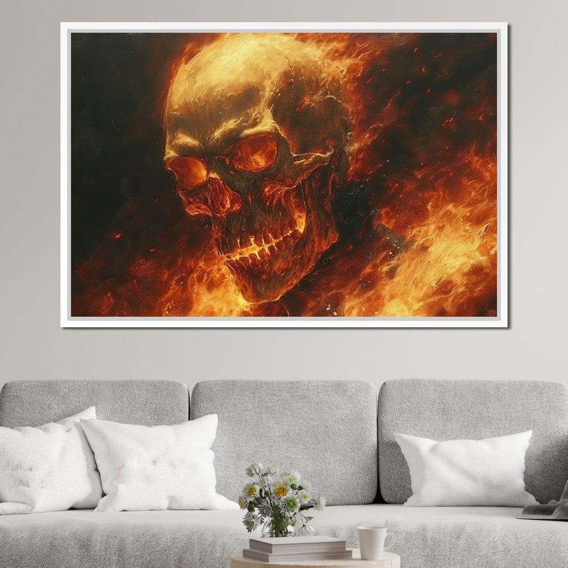 Flaming Skull Engulfed In Fire Dark Gothic Macabre Art Print - Image 2
