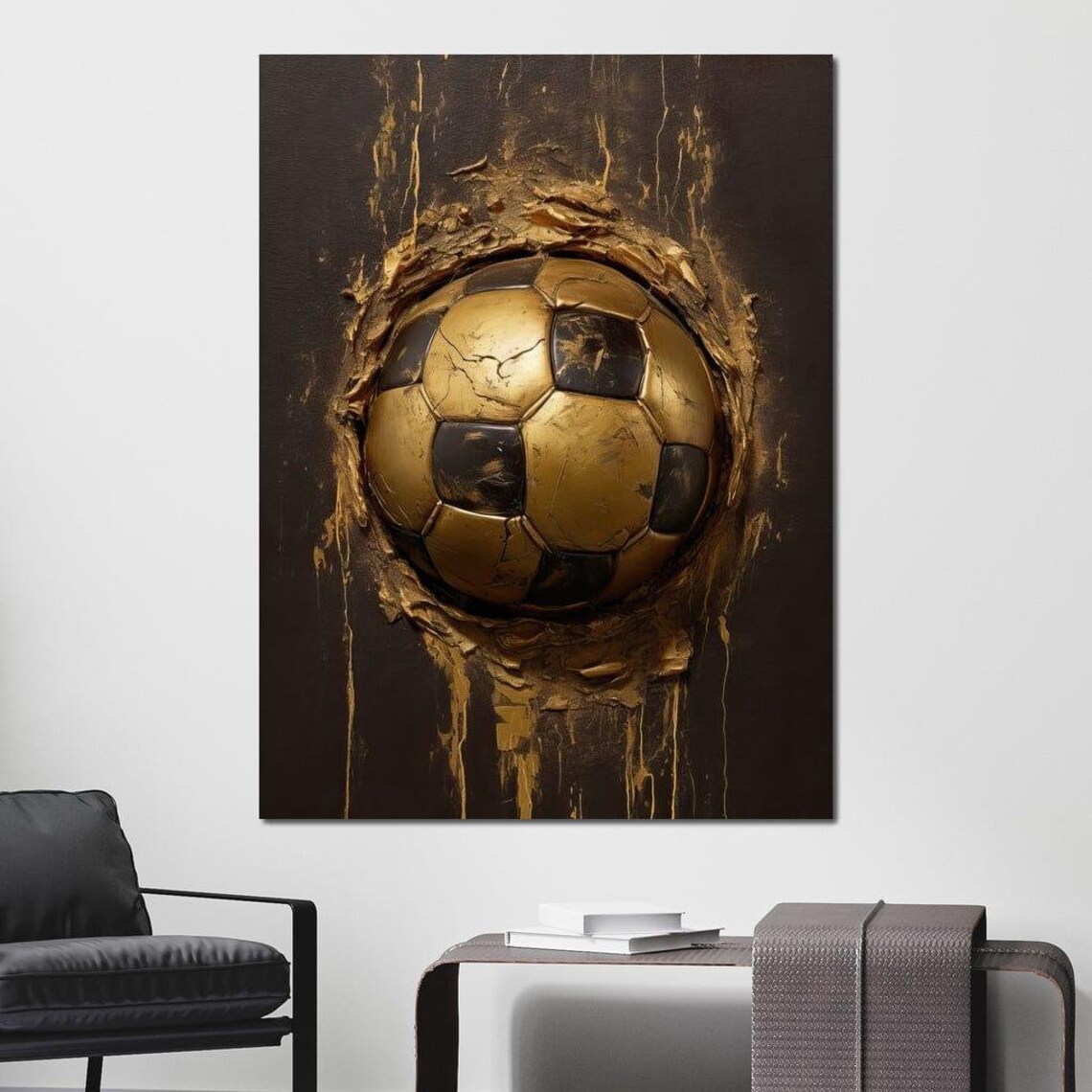 Golden Soccer Ball Black Background Splash Modern Sports Art Poster - Image 3