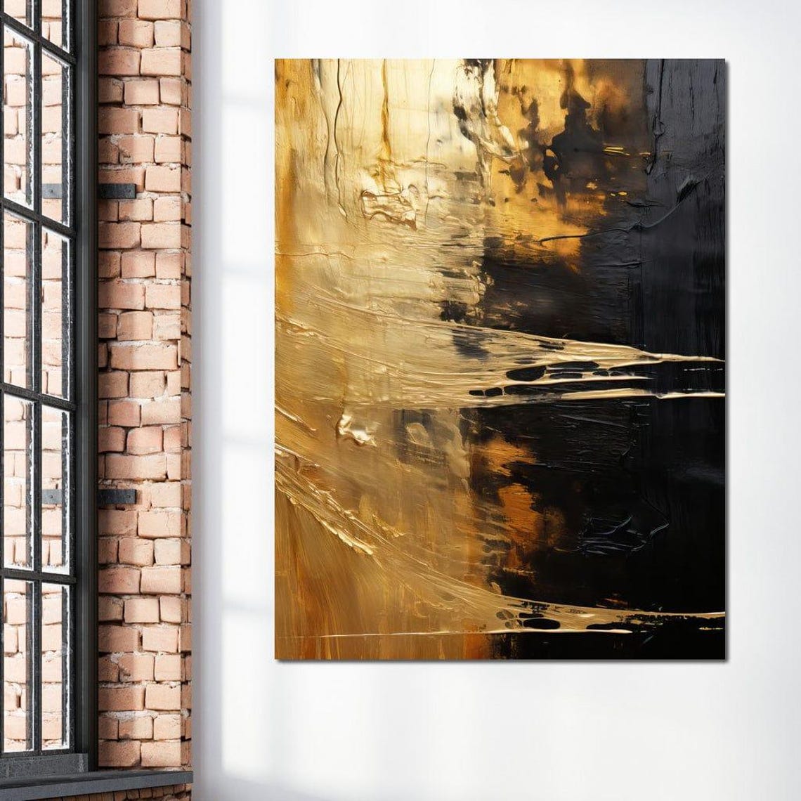 Black Gold Abstract Vertical Art Elegant Metallic Bronze Framed Poster - Image 2