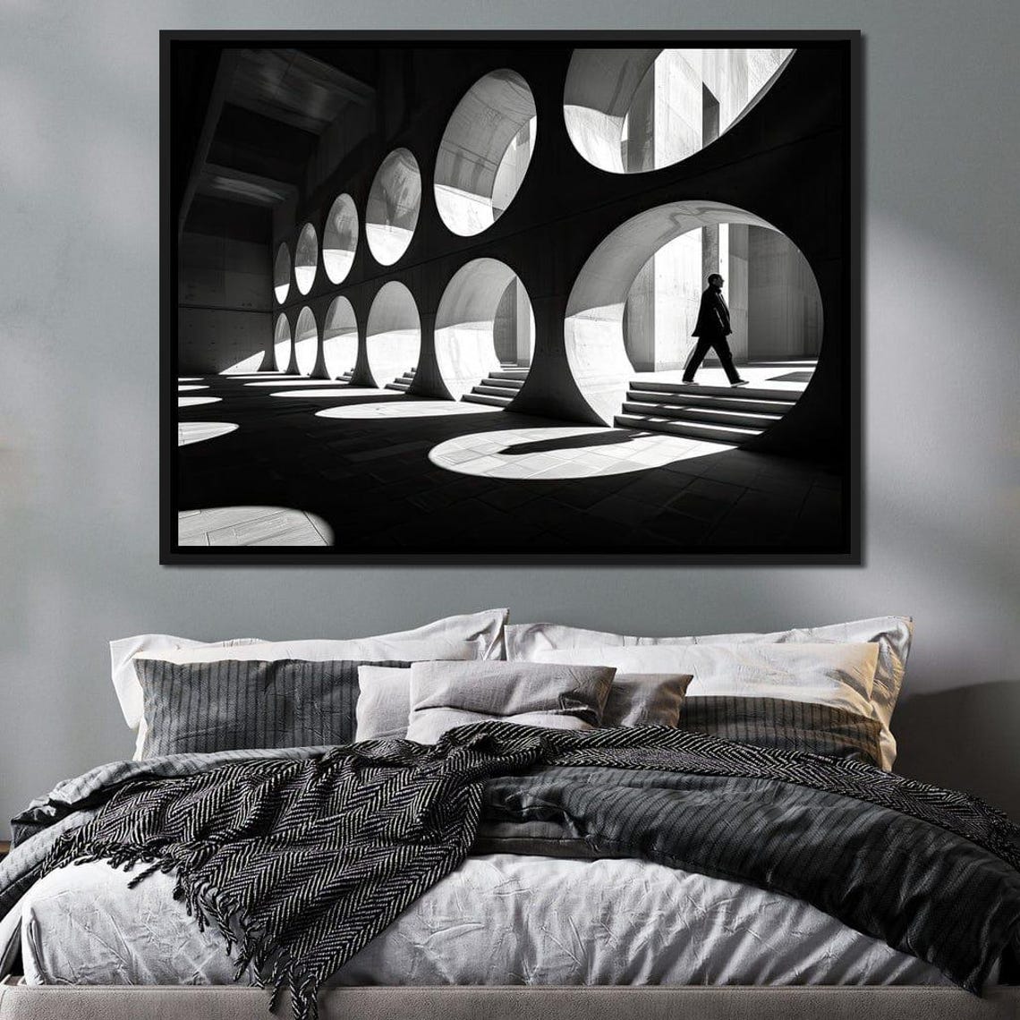 Round Window Arch Light Pools Dark Hall Minimalist Architecture Poster