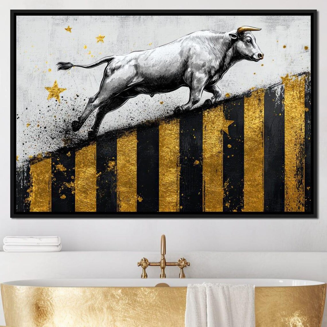 Silver Bull Running on Gold Market Chart Bars Bull Market Wall Art Poster - Image 4