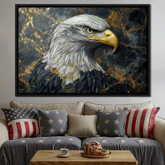 Majestic Eagle Golden Realm Wildlife Wall Art Modern Eagle Home Decor Bold Bird Of Prey Painting By Nichecanvas