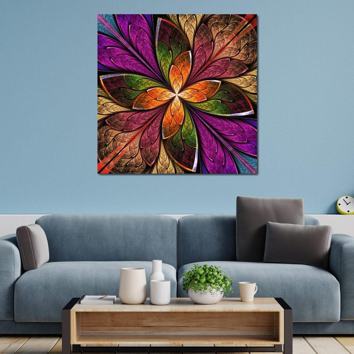 Multicolor Fractal Flower Mandala Abstract Modern Art Wall Art Poster - Image 3