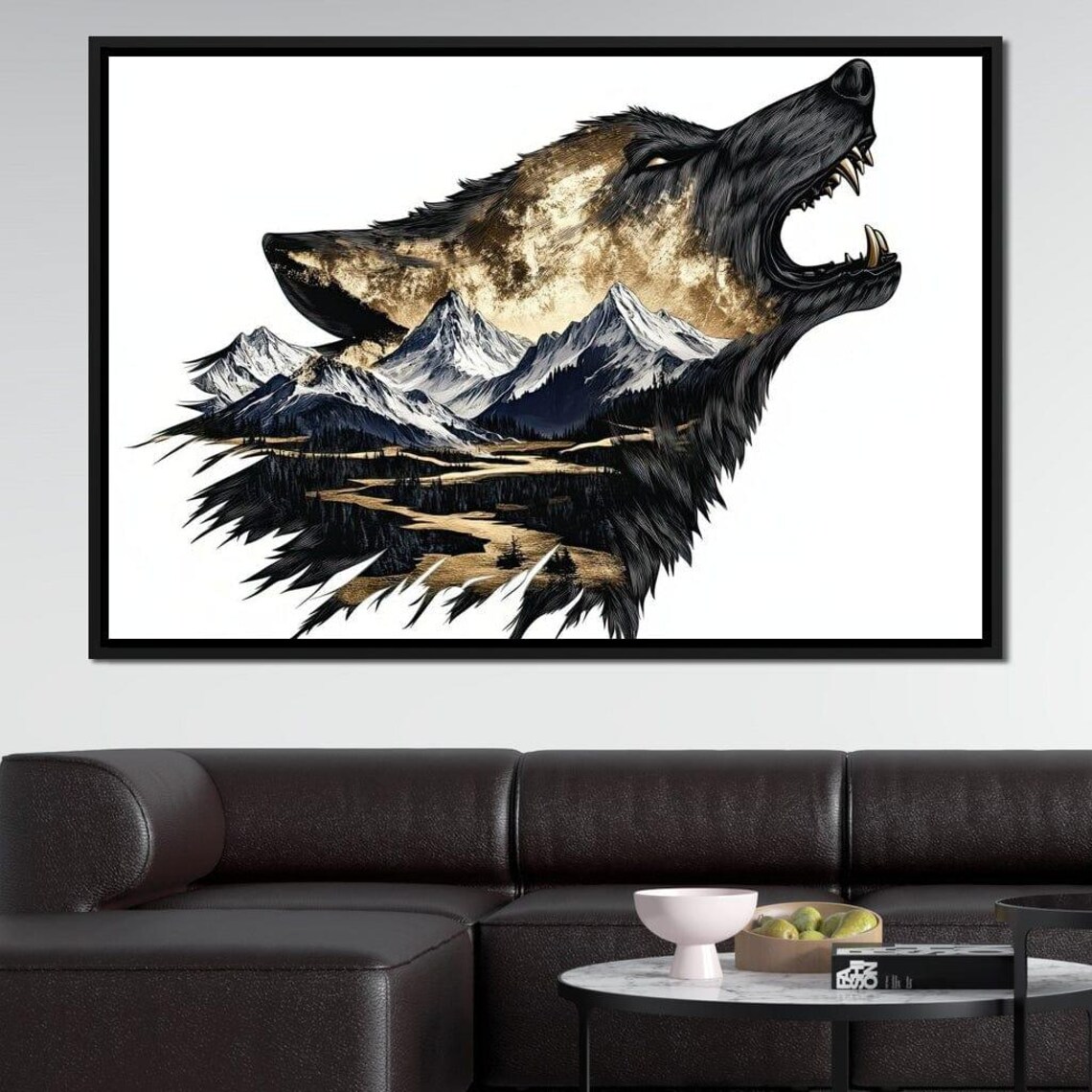 Howling Wolf Head Filled With A Dramatic Mountain Landscape Poster - Image 2