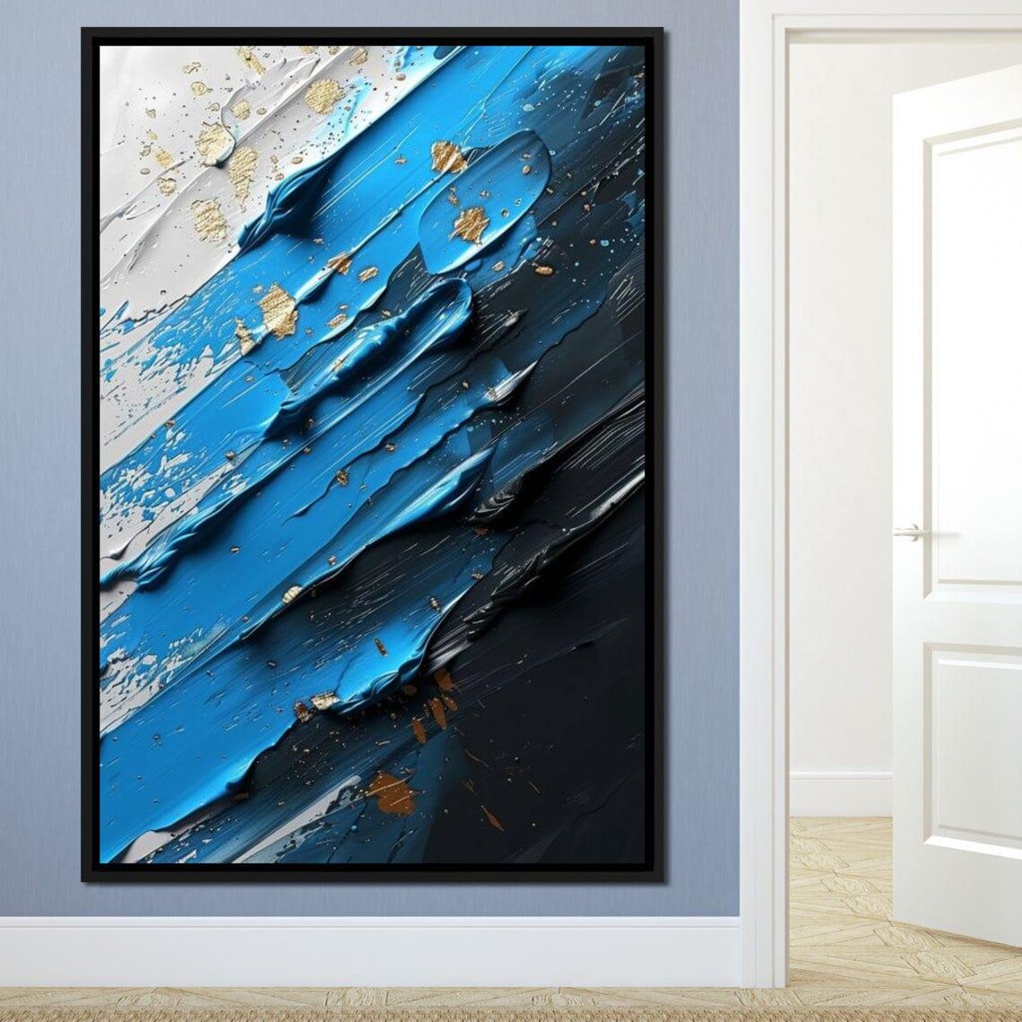 Sapphire Currents Goldleaf Flow, Modern Abstract Art - Image 2