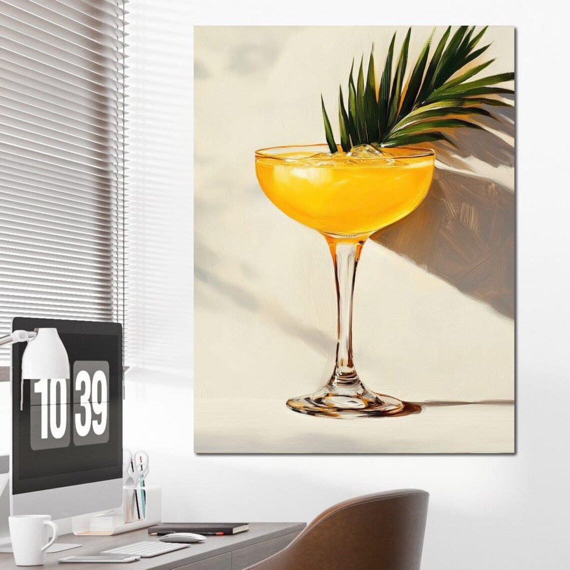 Golden Citrus Cocktail Coupe Glass Palm Leaf Tropical Bar Art Poster - Image 2
