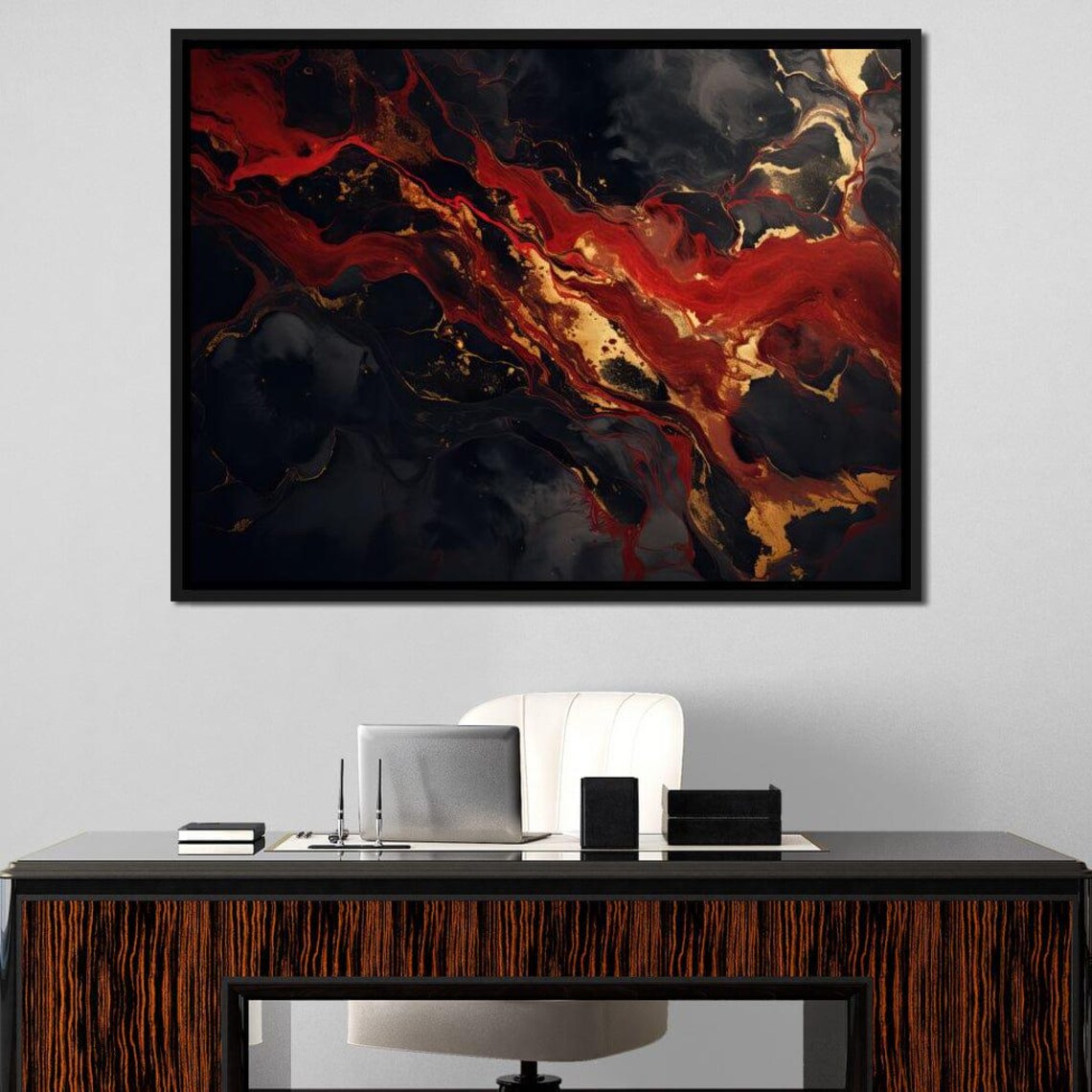 Red Gold and Black Abstract Modern Wall Art Print - Image 2