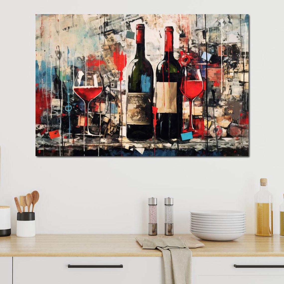 Red Wine Graffiti Bottles Glasses Urban Splatter Kitchen Art Poster - Image 3