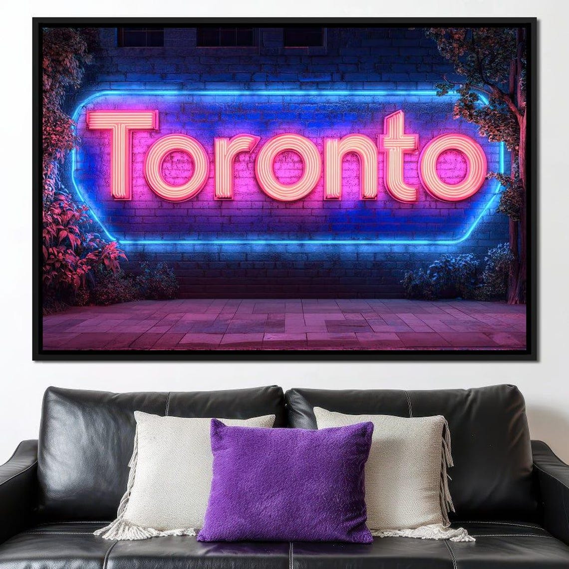 Toronto Pink Blue Neon Sign Brick Wall Night City Typography Poster