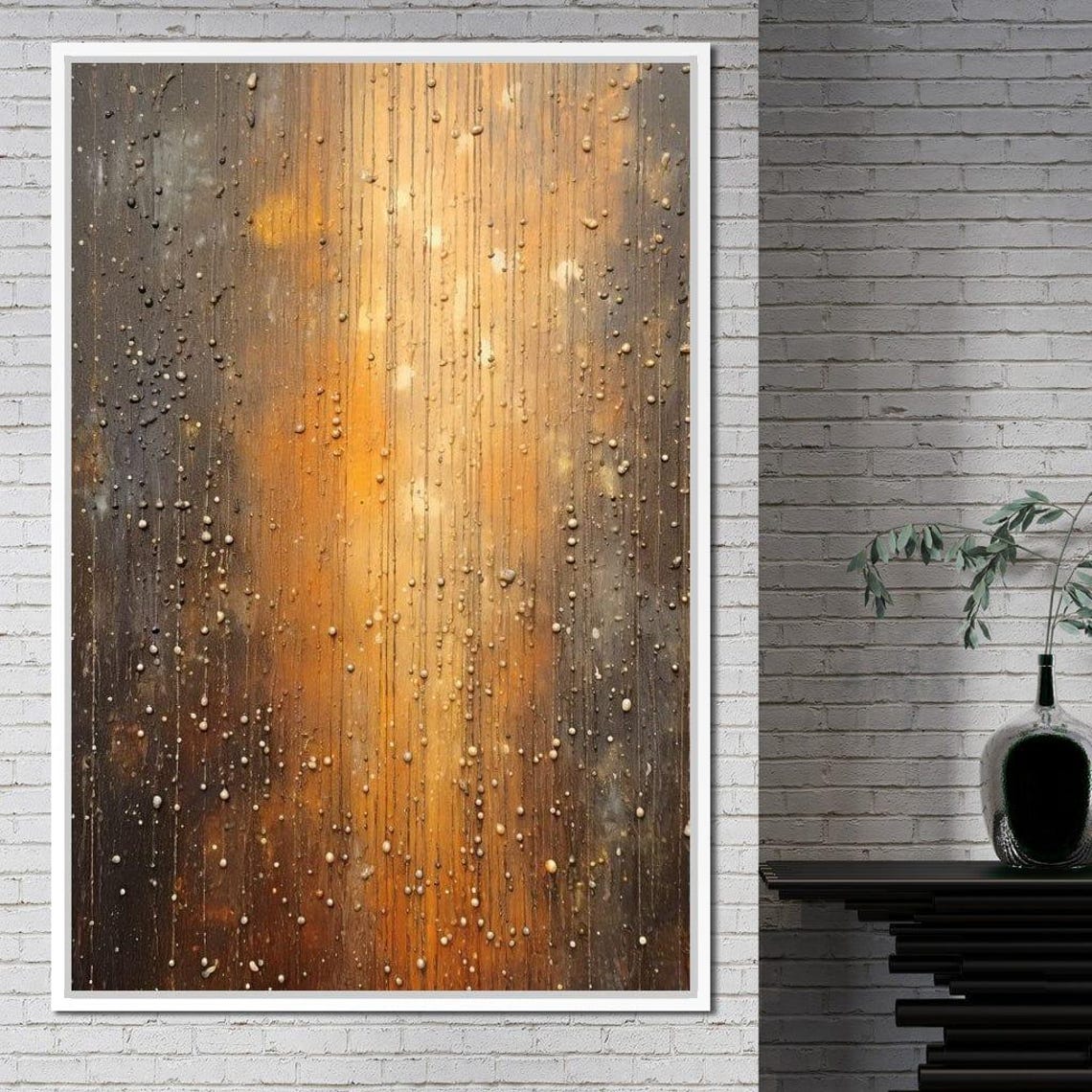 Golden Rain Droplets Bronze Textured Abstract Vertical Wall Art Print - Image 2