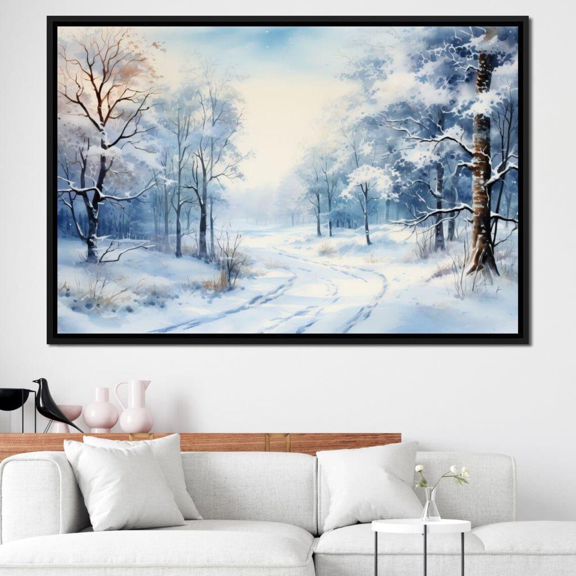 Sunlit Snowy Forest Winter Wonderland Watercolor Scenic Art Poster - Image 2