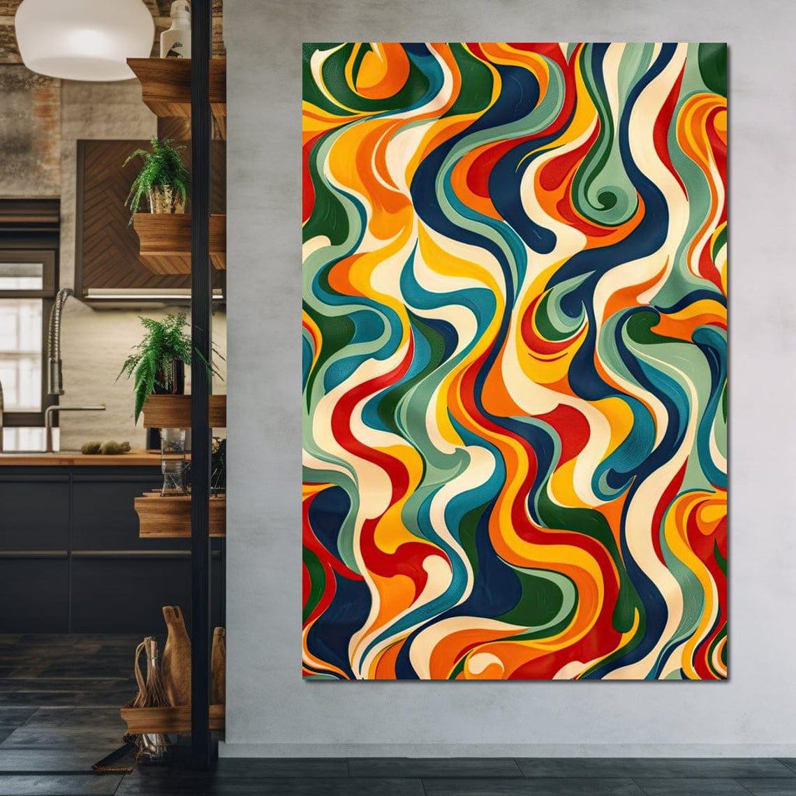 Retro Psychedelic Waves 70s Style Colorful Swirl Modern Art Poster - Image 3