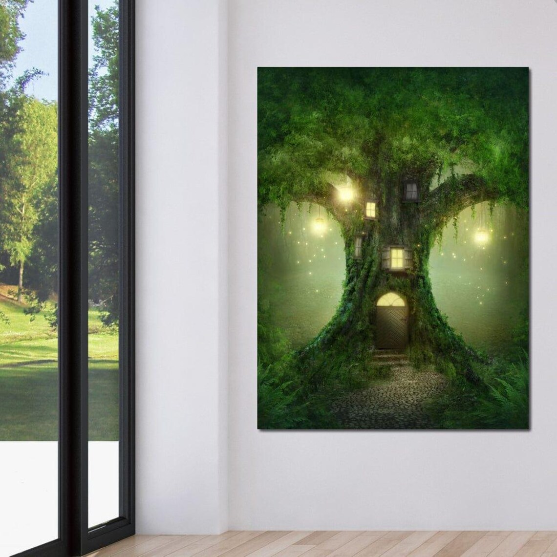 Enchanted Forest Treehouse Magical Night Glow Fantasy Whimsical Poster - Image 4
