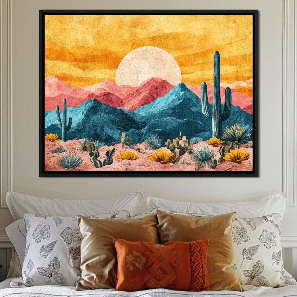 Southwestern Desert Landscape Teal Mountains Golden Sun Art Print - Image 3