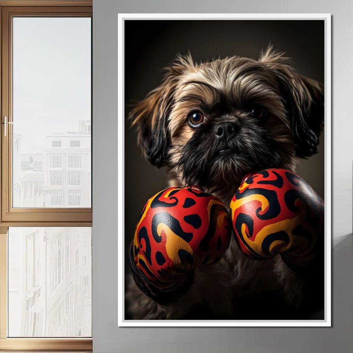 Boxer Puppy Wearing Red Flame Boxing Gloves Funny Pet Poster