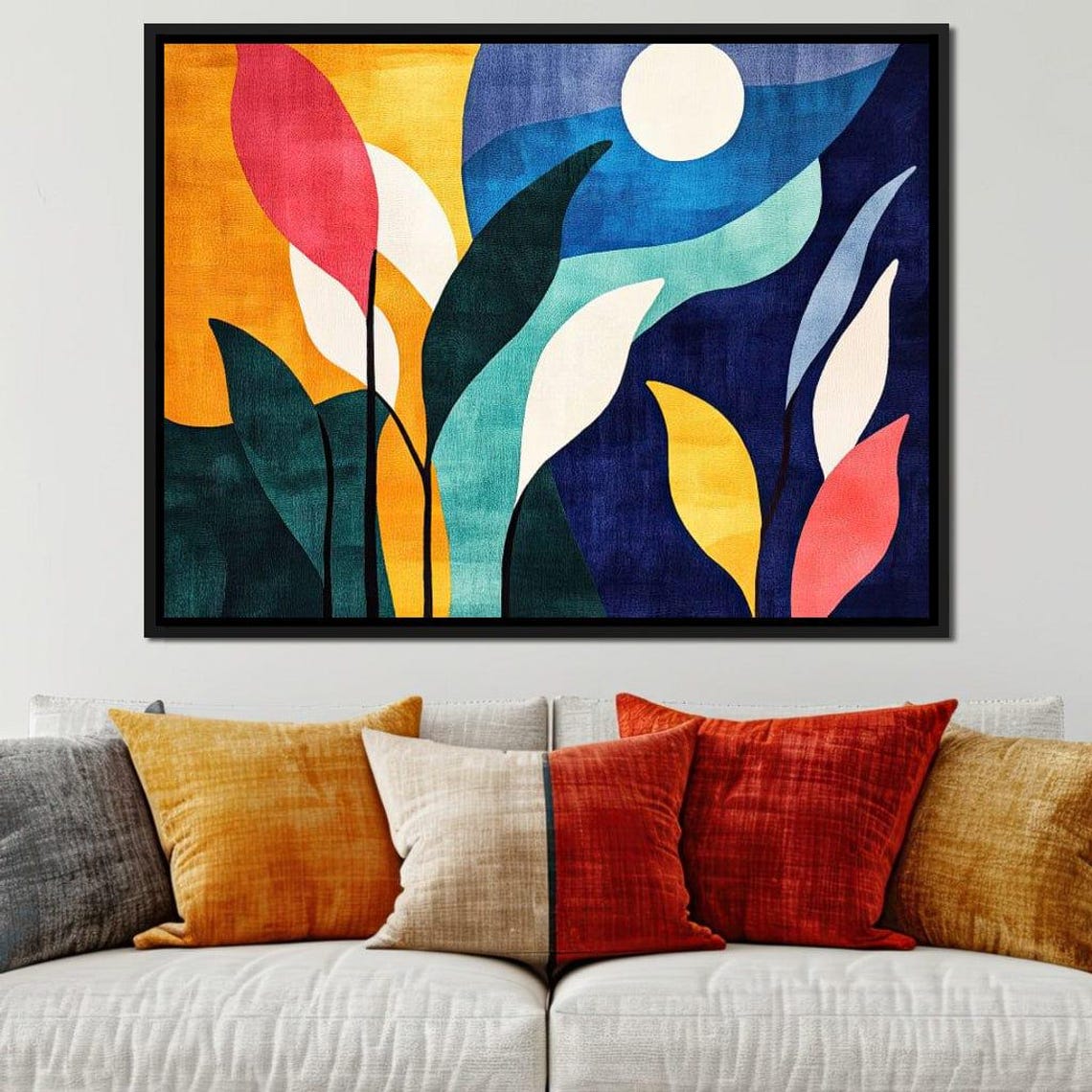 Abstract Bold Leaves Sun Night Sky Vibrant Modern Botanical Art Poster - Image 3