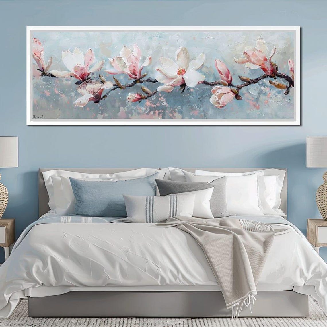 Magnolia Branch Blossoms Pale Blue Panoramic Floral Wall Art Poster - Image 4